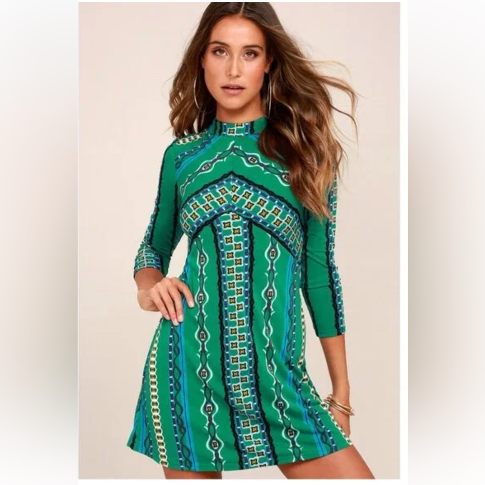 Free People Stella Graphic Print Mini Dress Green Size: S